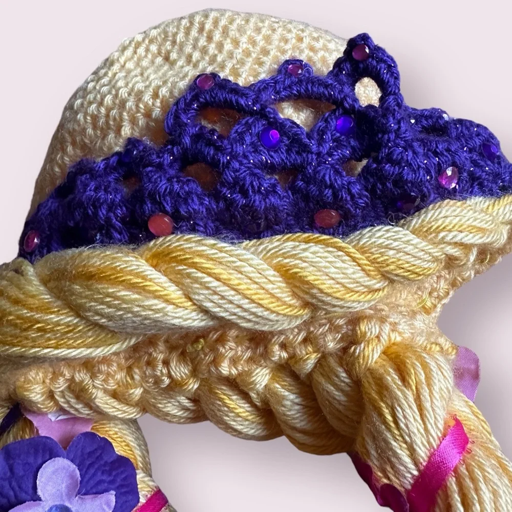 Kids Handmade Rupunzel Crocheted Yarn Wig Dress Up Costume Halloween